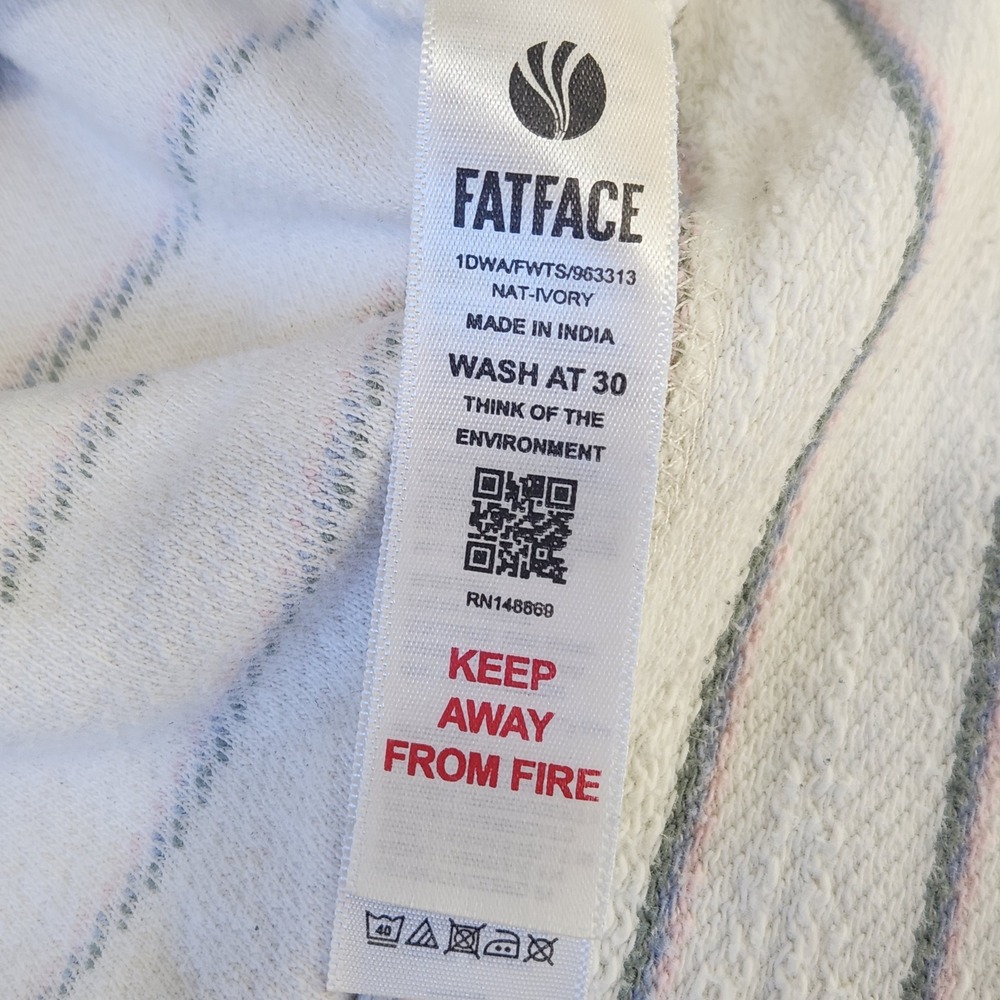 Fat Face Striped‎ Pullover Hoodie Cream Blue Striped Womens Size S Raglan Sleeve - Picture 7 of 8